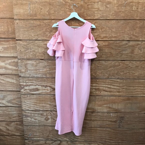 Pink Cold Shoulder Bodycon Dress with Short Ruffle Sleeves (Women’s Size XXL) - Picture 2 of 4